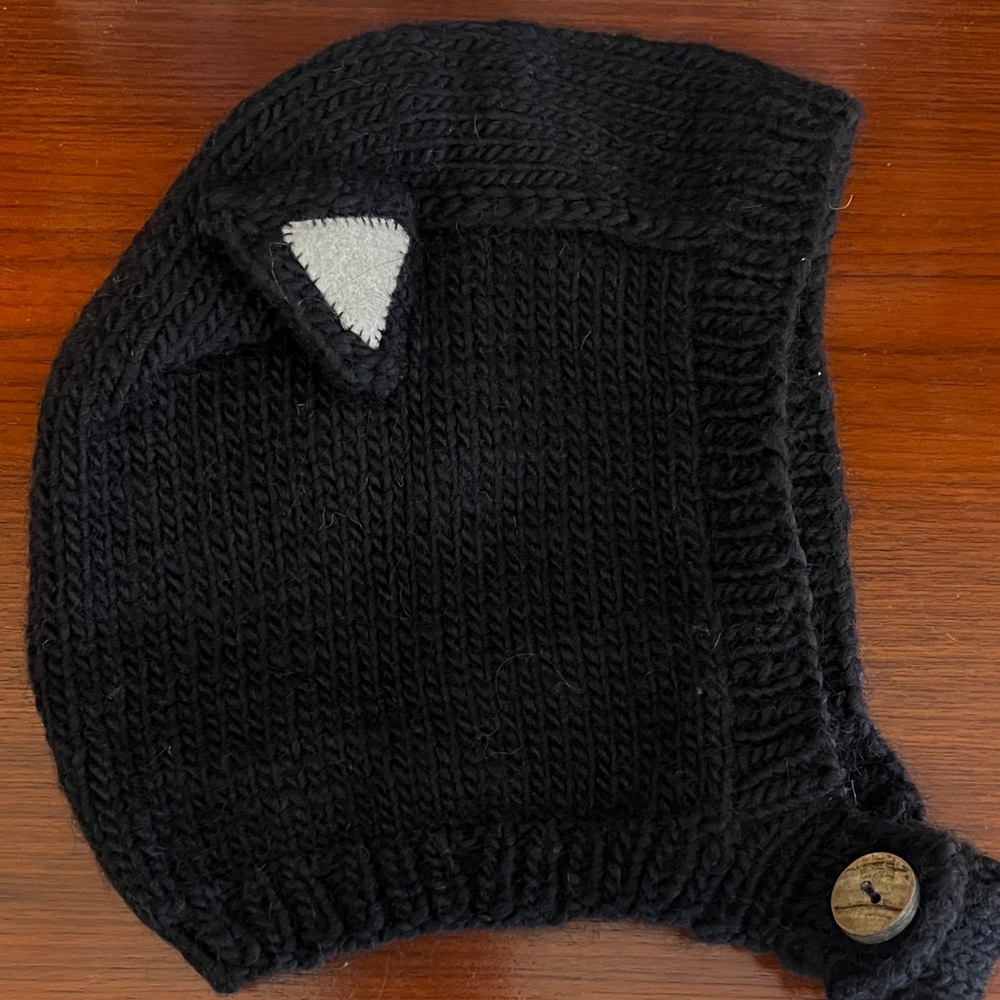 Black Knit Hat with Button Detail